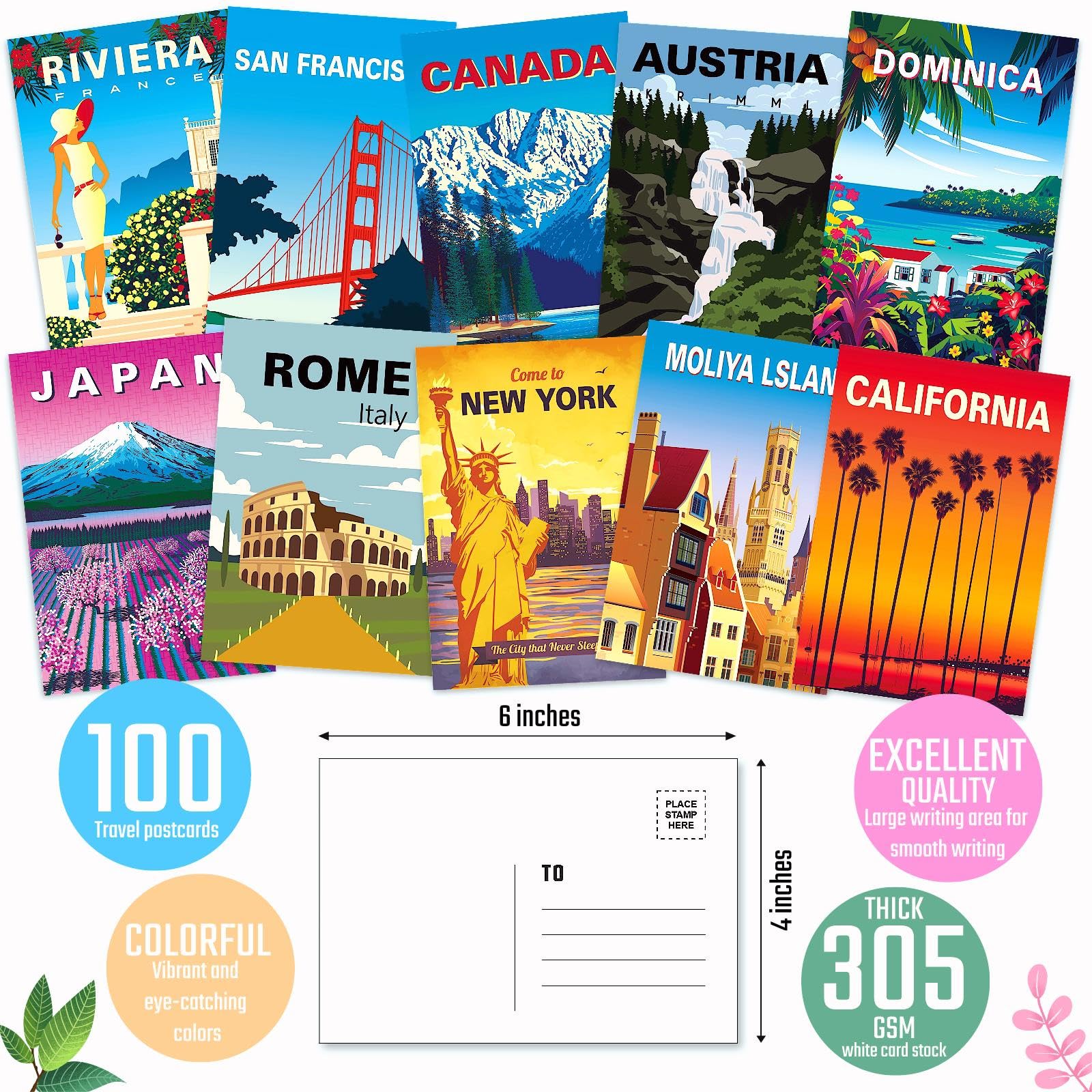 Amazon.co.jp: LCLAIDYDY 100 ビンテージ旅行ポストカードセット、世界